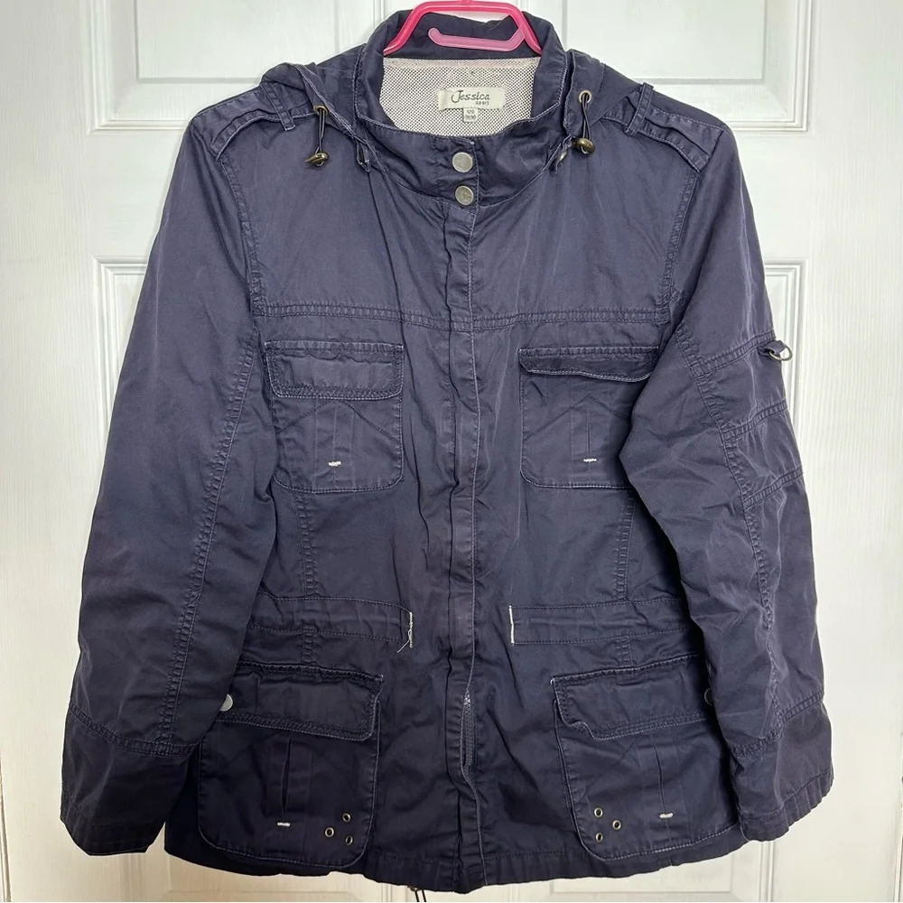 Jessica Hooded Jacket Vintage Navy Blue Size Medium